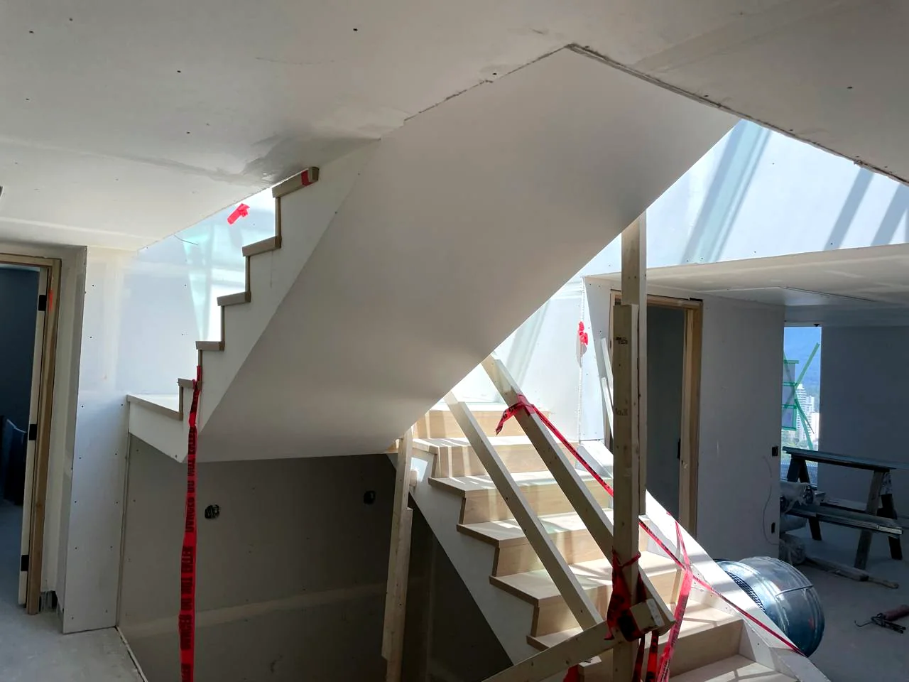 Hardwood stair landing and nosing detail
